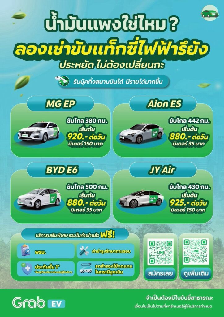 เช่ารถแท็กซี่ไฟฟ้า รถมอเตอร์ไซค์ไฟฟ้าขับแกร็บ Grab EV